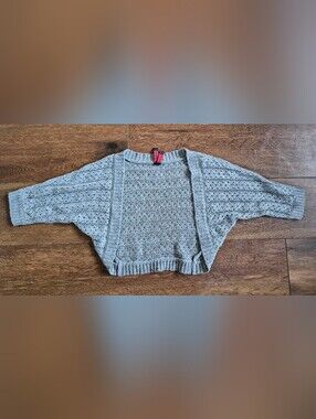 Gray Open-Front Crochet Shrug Cardigan Girls Sz M Yoki Brand